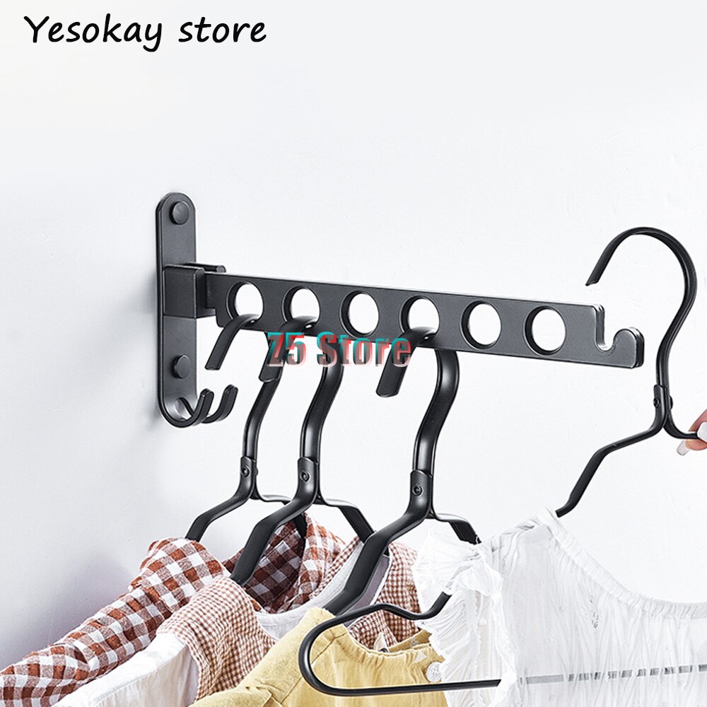 Aluminium Zwart Kledingrek Swivel Folding Kleerhanger Rack Droger Balkon Droogrek Voor Kleding Hanger Wandmontage