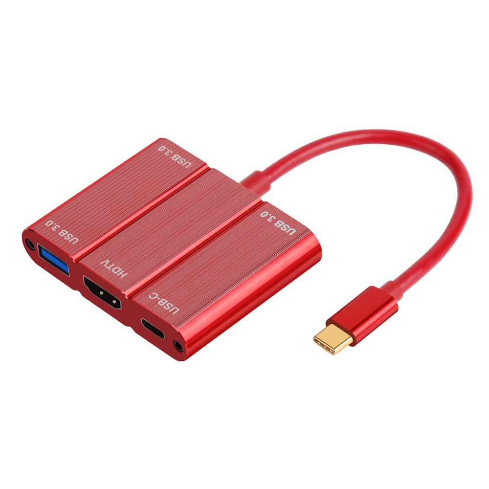 5 in1 Type C USB 3.1 Male To HDMI 3 USB 3.0 Type C Female Charging HDTV Cable Adapter Convertor TV Laptop Docking Stations: Red