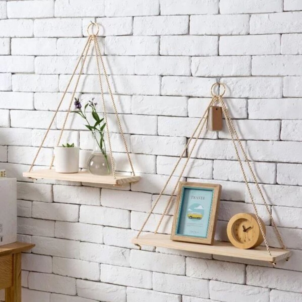 Hængende væghængte hylder træ svævende hylder rack plante potte hængende hylde