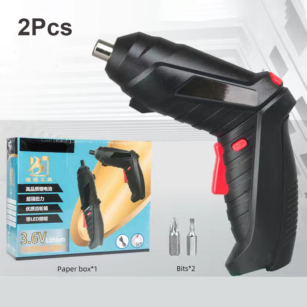 Elektrische Schroevendraaier Met Licht 3.6V Draagbare Opladen Draadloze Schroevendraaier Oplaadbare Power Tools Met Bits Praktische Boor P: 2pcs