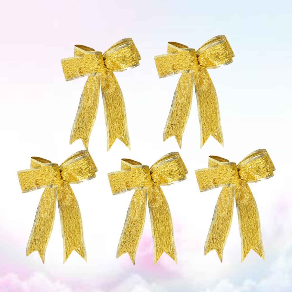 5 st/förpackning glittrande tyg julband rosett knut band ornament för julgran presenter dekoration (röd): Gyllene
