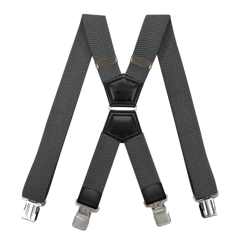 Bretelles robustes en forme de X avec anneau de fer, pantalon en Jean élastique réglable, ceinture de travail, à la pour hommes, 4 Clips: Gris foncé