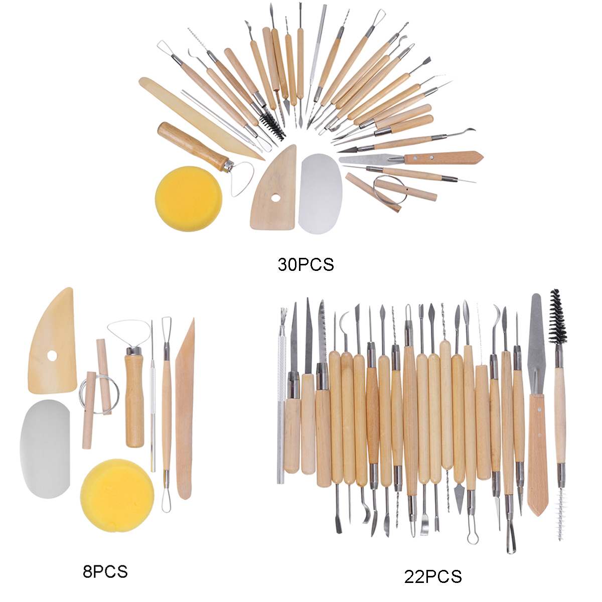 30/22/8PCS Ceramic Clay Tools Set Crafts Polymer DIY Art Modeling Clay Tools Pottery Wooden Pottery Sculpting Clay Cleaning Tool