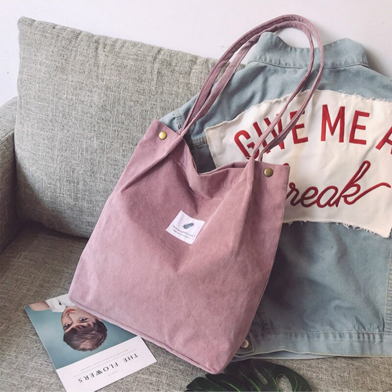 Bags for Women Corduroy Shoulder Bag Reusable Shopping Bags Casual Tote Female Handbag for A Certain Number of: Pink