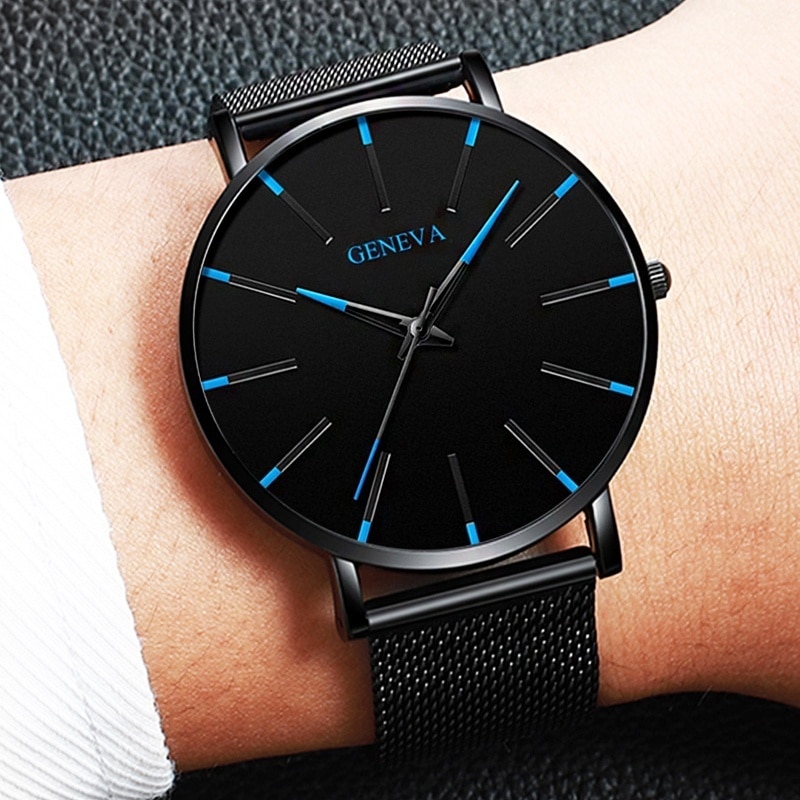 Heren ultradunne horloges minimalistische eenvoudige heren zakelijke roestvrijstalen mesh band quartz horloge relogio masculino
