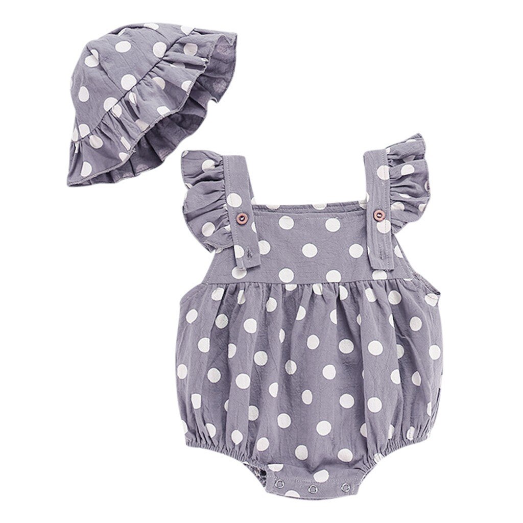 Jednoczęściowy kombinezon dla dziewczynki chłopcy; falbany drukuj strój ciało; Kapelusz; Zestaw ubrań dla dzieci 3-24 miesiące, upuszczać Wysyłka 