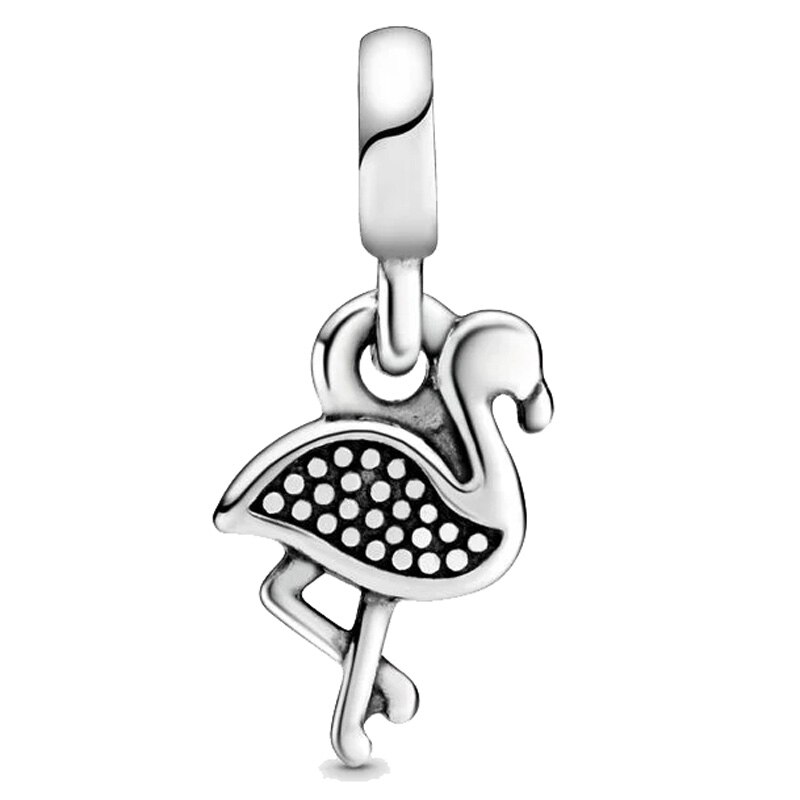 abalorio de plata de ley 925, colgante mi flamenco rosa con cristales Me, cuentas colgantes, pulsera ajustable, joyería DIY