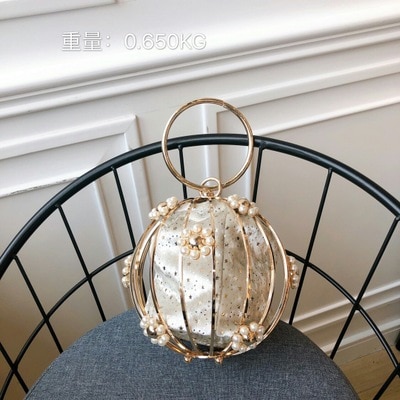 Bolsa de design dourada para mulheres, bolsa feminina com enfeite de pérolas, corrente de mão para casamento, de noiva