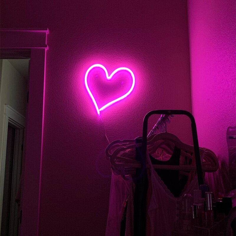 Heart Shape Neon Sign Wall Hanging Neon Light for Wedding Bedroom Home Party Decor Bar Light USB Powered Valentine's Day