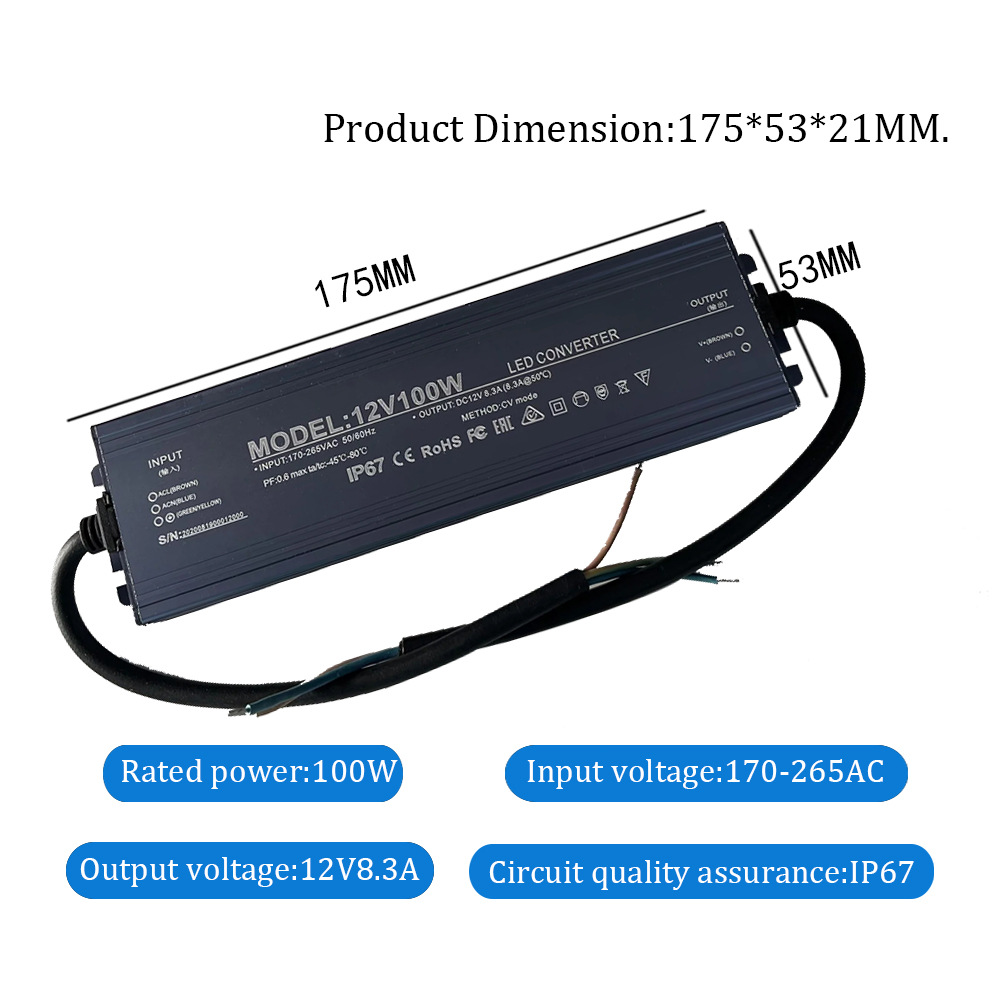 12v 24v strømforsyning 10w - 400w 500w 12 24 volt transformator  ac 220v til  dc 12v 24v utendørsbelysning  ip67 vanntett ledet-sjåfør: Lilla