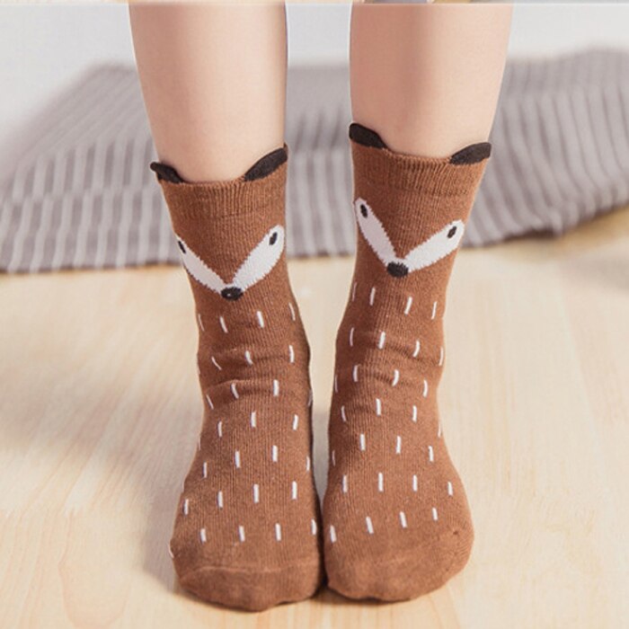 1 Pair Unisex Lovely Cute Cartoon Fox Kids baby Socks Short Winter Girls Boys Cotton Sock Animal Toddler Socks Owl Bear 9-48 M: Coffee fox / M