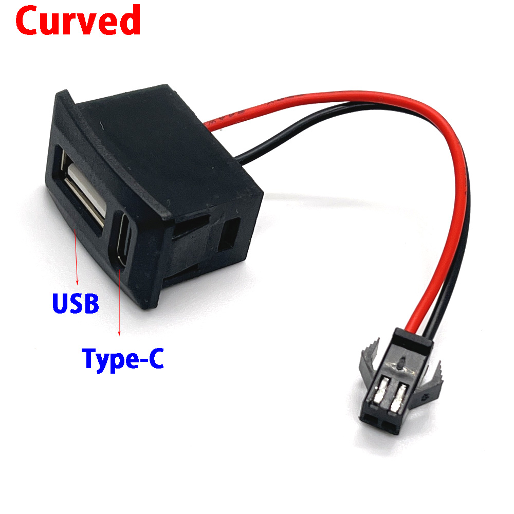 Storström 2 p dubbelskikts-usb hona-bas typ-c-uttag ett hon-usb-lampladdningsuttag strömuttag med kabelkontakt: Svart / 5-9 st