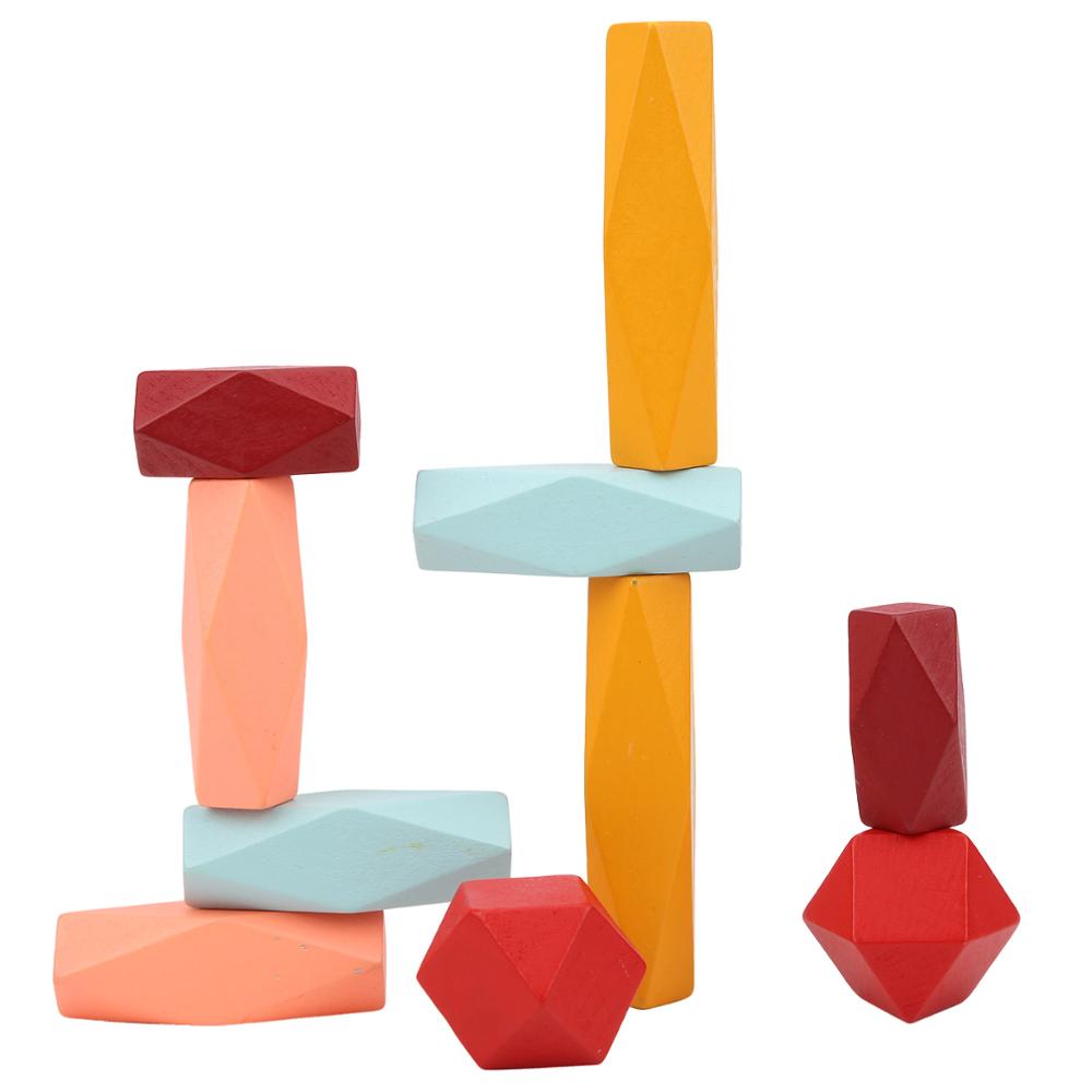 Wood Balancing Stacked Stones Colored Gems Wooden Stones Building Block Toys