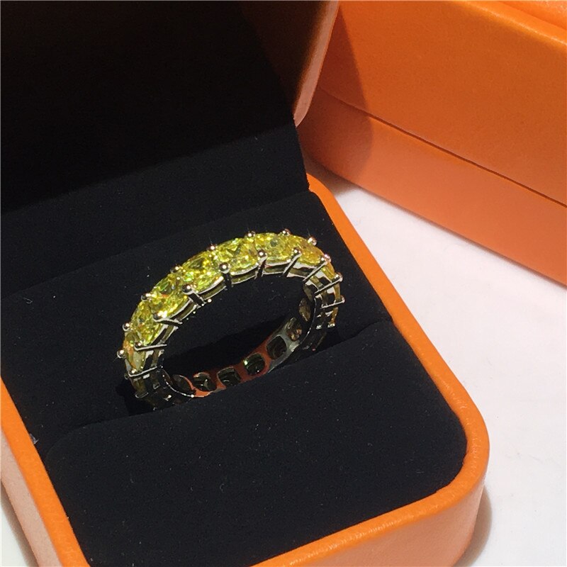 Ewigkeit Kissen cut 4mm Topaz Cz ring Echt 925 sterling silber, Verlobung, Hochzeit Band Ringe für frauen Braut Partei schmuck: 10 / YELLOW