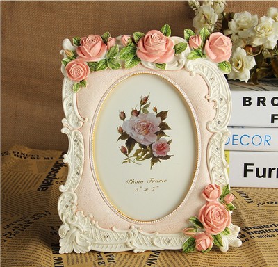 Cadre photo en résine de pâtes style européen, cadre photo et rétro avec rose décorative: 7 pouces / Rose