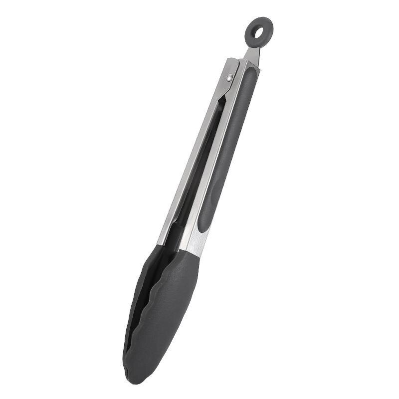 1pc Food Grade Silicone Food Tong Non-Slip Silicone Bread Tong Serving Tong Kitchen Cooking Tools BBQ Tools Accessories: Gray