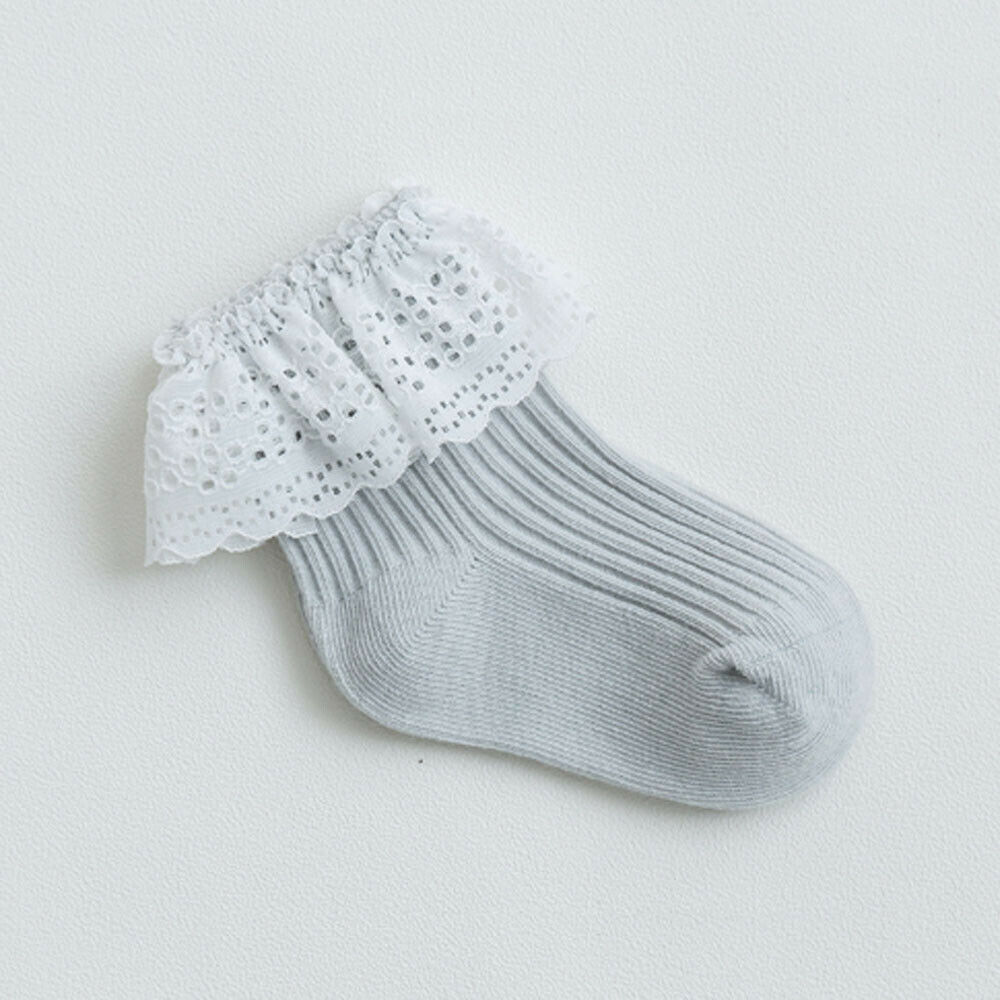 Children Accessories Ankle Fancy Retro Lace Ruffle Frilly Princess Cotton Beauty Socks Solid Rib Socks 6M-5T: B / 1 to 3T
