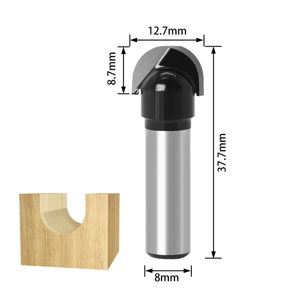 1pc 8mm Shank Ball Nose End Mill Round Nose Cove CNC Milling Bit Radius Core Box Solid Carbide Router Bit Tools: 8X12.7black