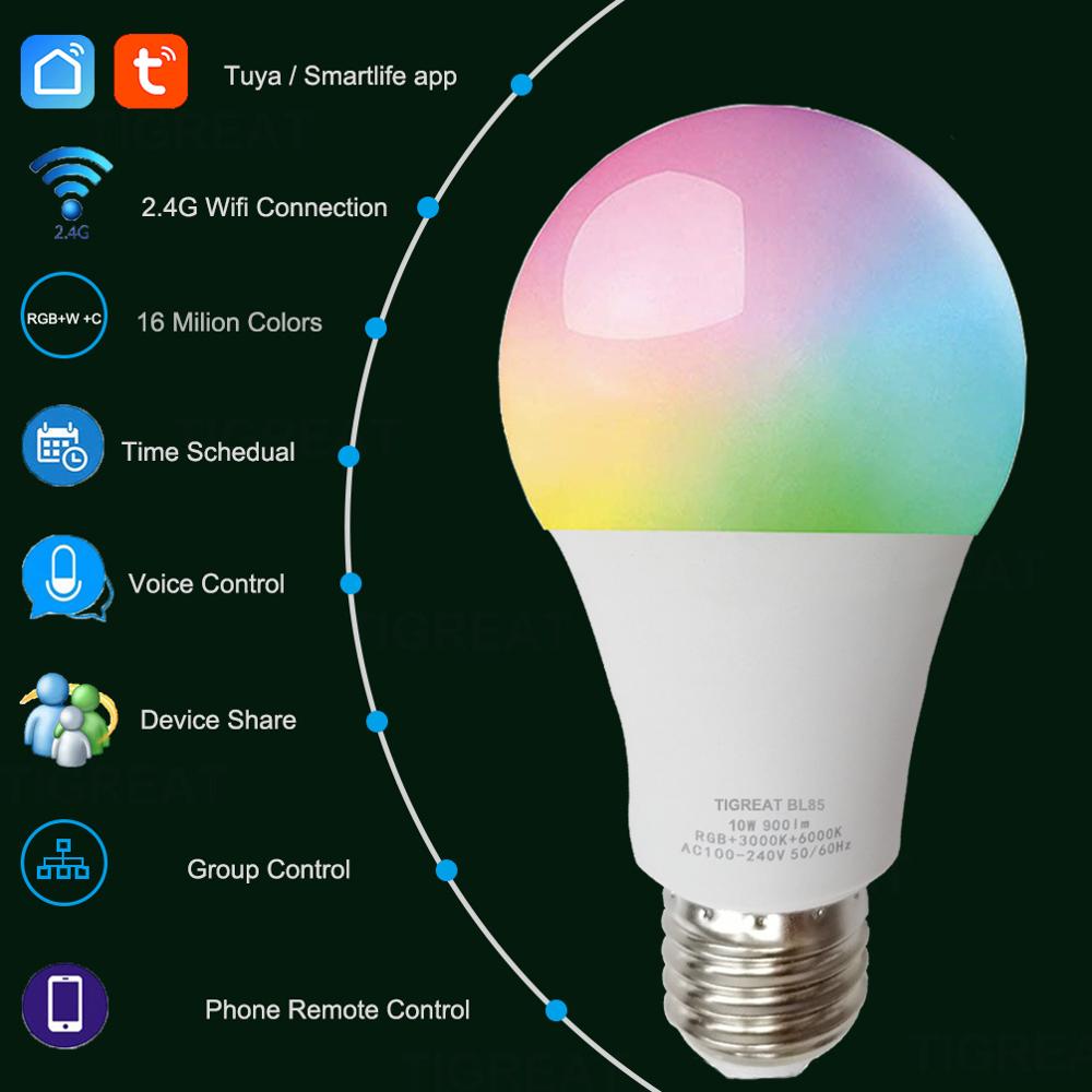 Clever WiFi Glühbirne 10W RGB + W + C Clever Glühbirne Lampe Tuya Fernbedienung Clever leben kompatibel mit Alexa Google Assistent