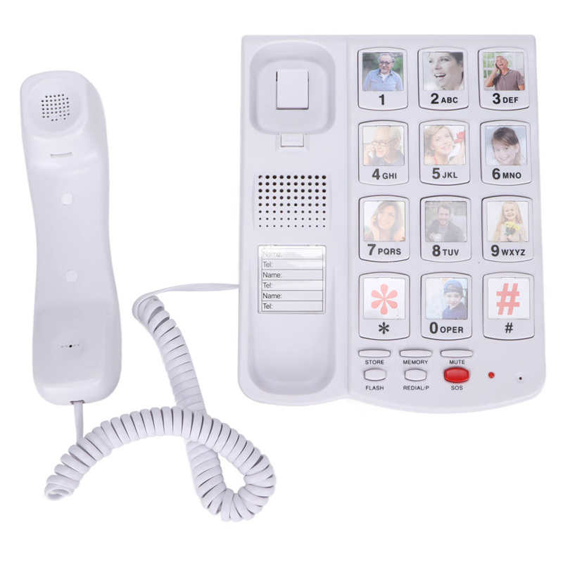 Big Button Telephone Amplified Photo Memory Corded Landline Energy Saving SOS One Touch Dial Easy To Read for Seniors Elderly