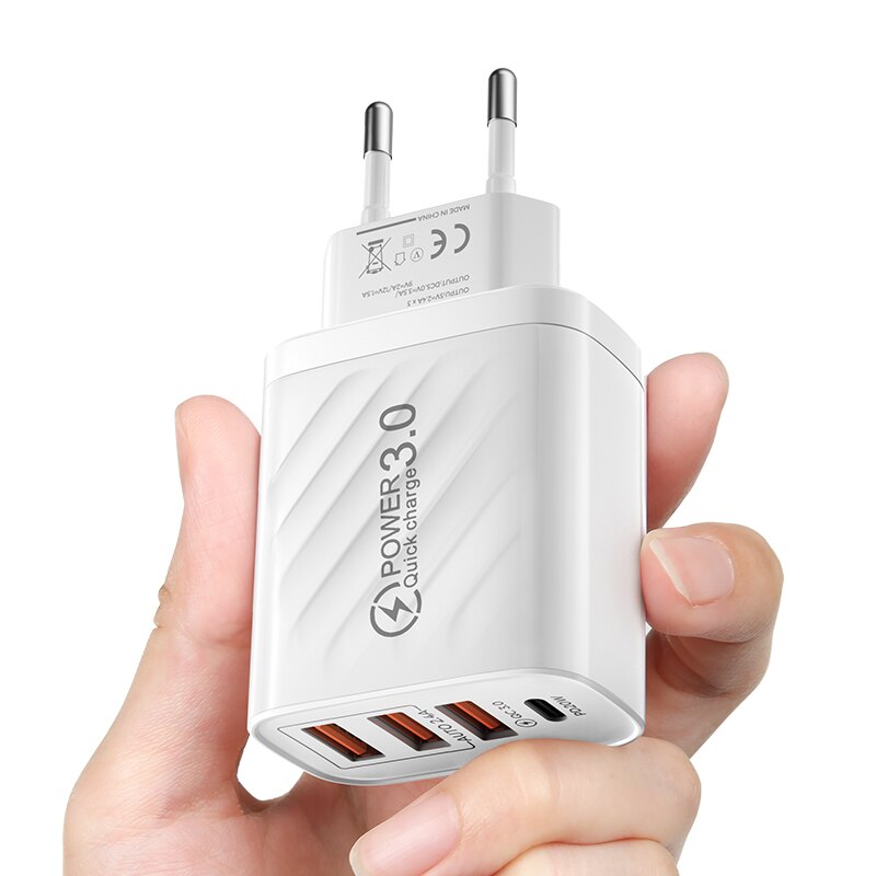 PD 30W USB Charger Type USB C Quick Charge 3.0 4 Port Mobile Phone Fast Charger for iPhone 12 Samsung Xiaomi Macbook Tablet UK: EU White