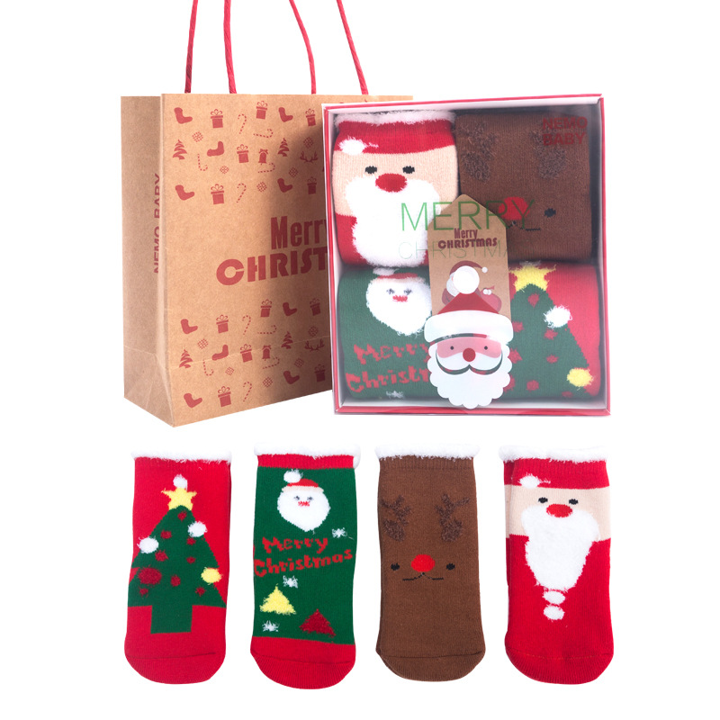 Herfst En Winter Baby Kleding Voor Meisjes Kerst Kinderen Sokken Verdikte Katoen Jongens Sok Cartoon Zuigelingen 4 Pairs/Een doos