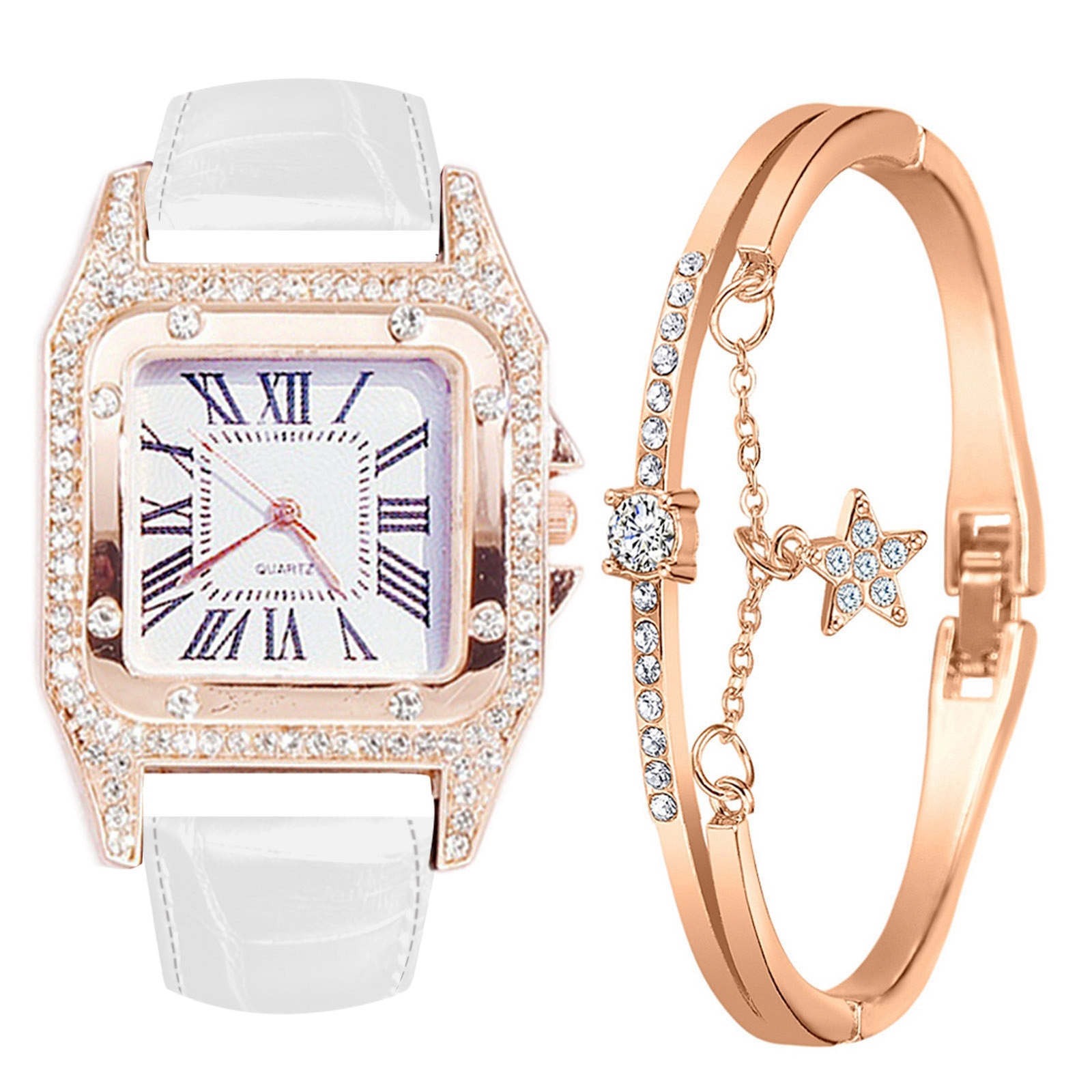 Dames Armband Horloge Band Vierkante Wijzerplaat Diamant En Ster Armband Quartz Horloge Set Horloge Zegarek Damski