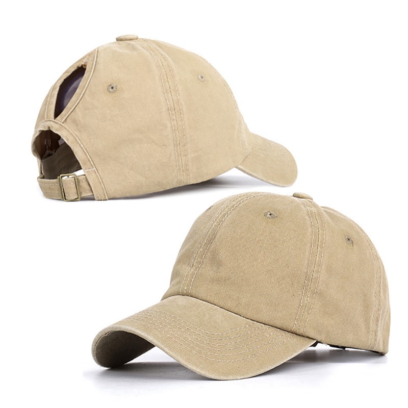 Baseball Cap Ponytail Hat Headwear Outdoor Sports Wear With Adjustable Back Closure Solid Color Washed Cotton mk