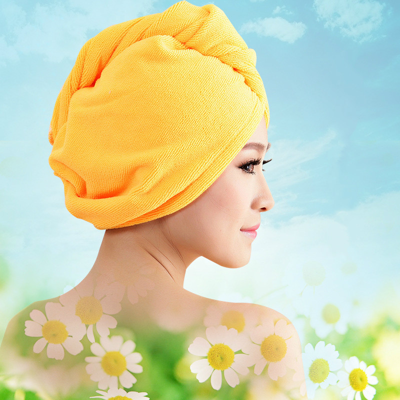 Wontive mikrofiber efter brusebad hår tørring wrap kvinders piger damehåndklæde hurtigtørrende hår hat kasket turban hoved wrap badeværktøj: Gul