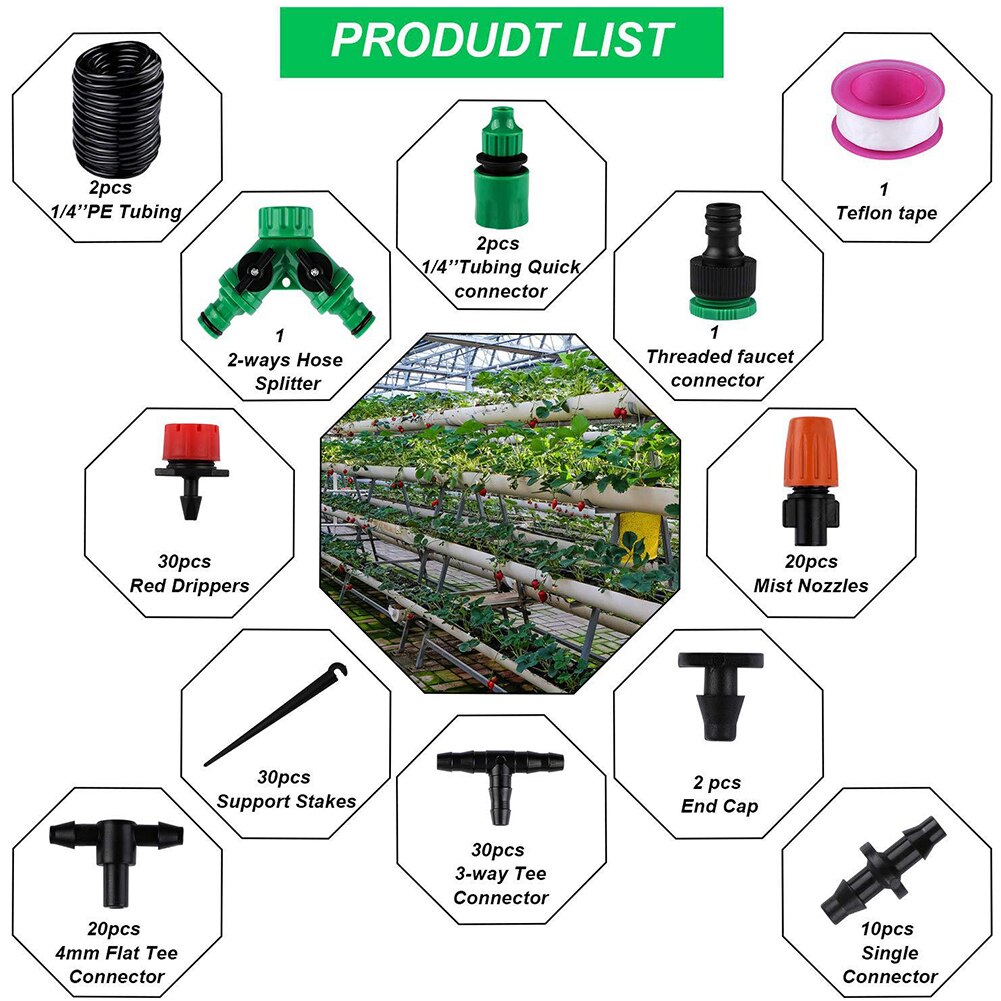 Sistema de riego de jardín, Kits de dispositivo de riego, ahorro de agua, jardín, patio, invernadero, cama de flores, equipo automático