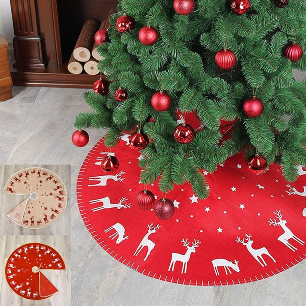 Jupes de sapin de noël flocon de neige rouge or blanc, Plaid flanelle renne traîneau noël bonhomme de neige père noël joyeux noël