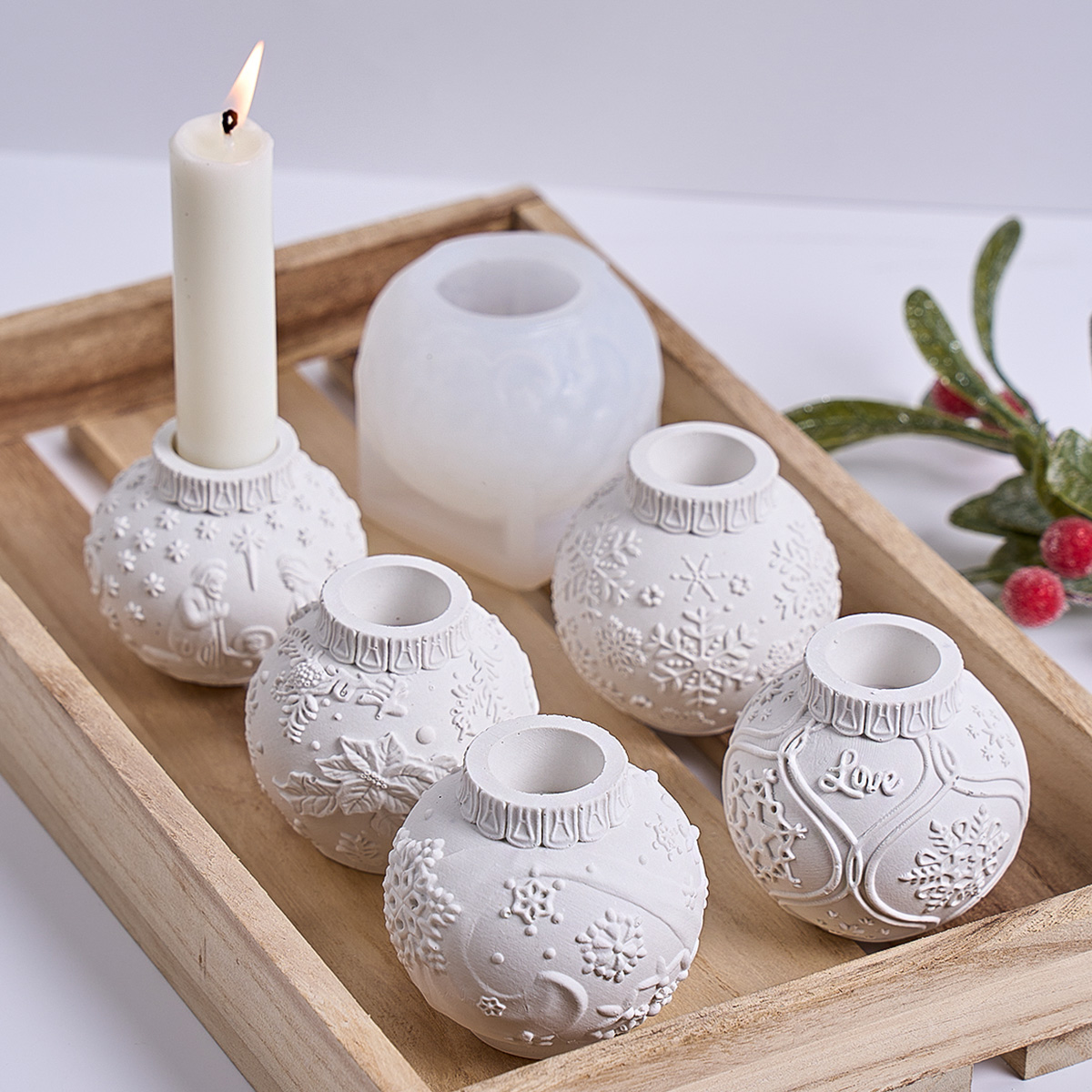 Forma Silikonowa Świecznik Świąteczny Seria Wzór Wytłaczany Płatek Śniegu Kwiat Miłość i Pokój Gwiazda Gips Beton Forma robić Odlewania Dekoracja Domu