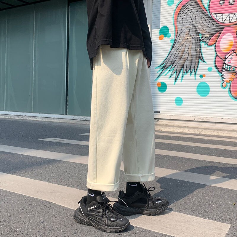 Straight jeans herre ensfarvet casual retro jeans bukser herre streetwear vild løs hip hop denim bukser herre m -2xl: Off white / L