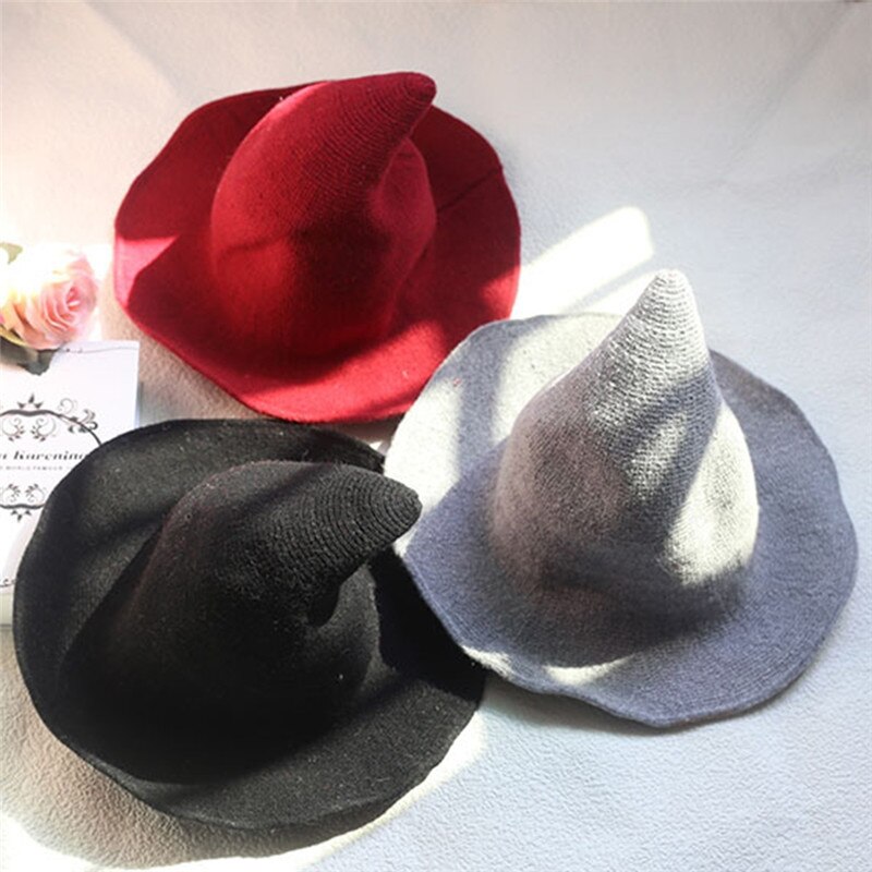 Sombrero de lana moderno para mujer, gorros de bruja de Color sólido de Halloween, Vintage para mujer, tapón en punta, ropa para Primavera, Otoño e Invierno