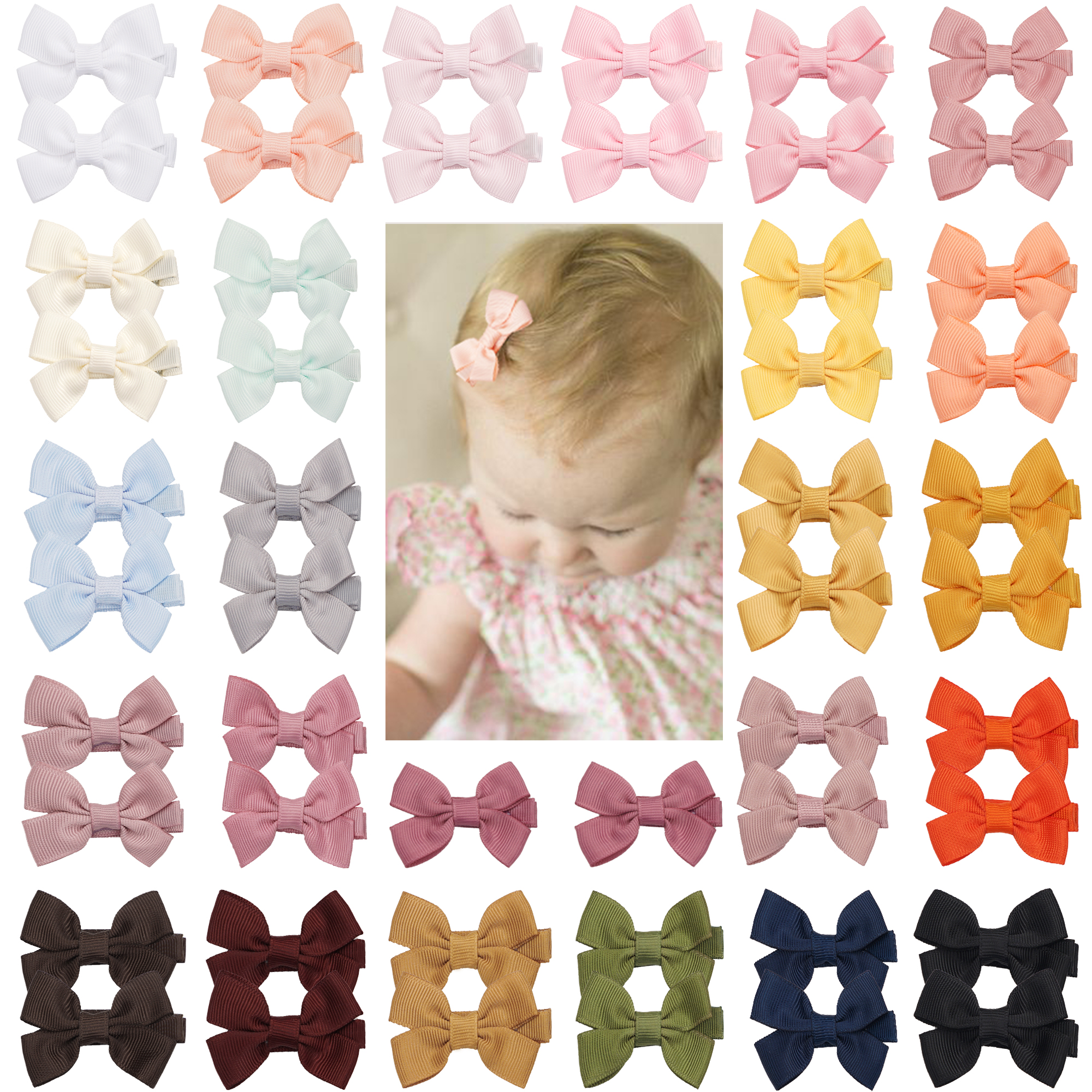 10/20/25/50 Uds. Lazos para el pelo para niñas en pares, lazos de cinta de 2 pulgadas, pinzas para el pelo de cocodrilo, pasadores para bebés, niños pequeños, niñas y niños