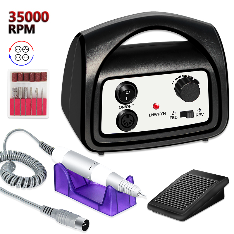 Perceuse à ongles électrique 35000RPM, fraise pour manucure et pédicure, en céramique, outil d'art des ongles: black
