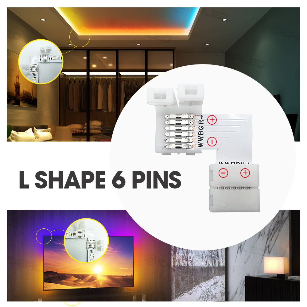 L Shape 6 pin 6 stuks 12mm LED Connector set Voor aansluiten hoek haakse 5050 SMD RGB RGBW 3528 2812 LED Strip