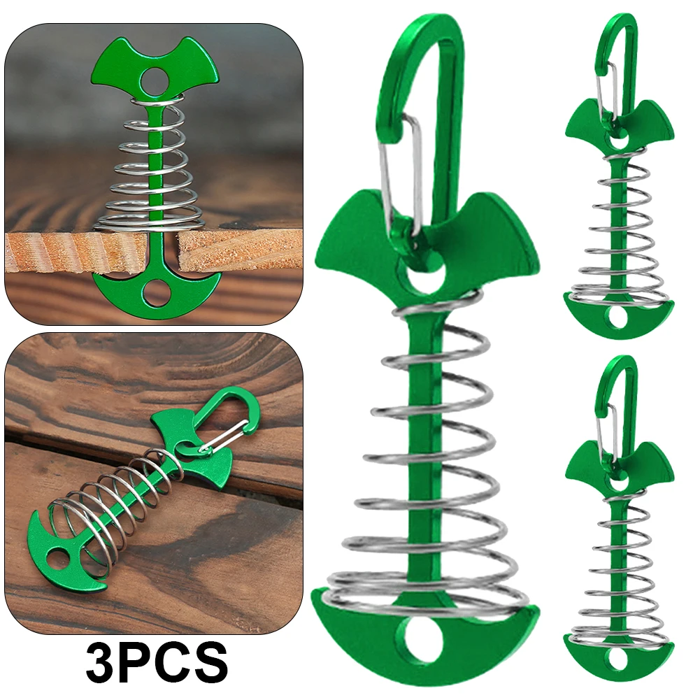 3/5/10PCS Spring Fishbone Deck Pegs Tent Stakes Awning Anchor Wind Rope Buckle with Carabiner Deck Fixed Nails Camping Tent Hook: Yellow