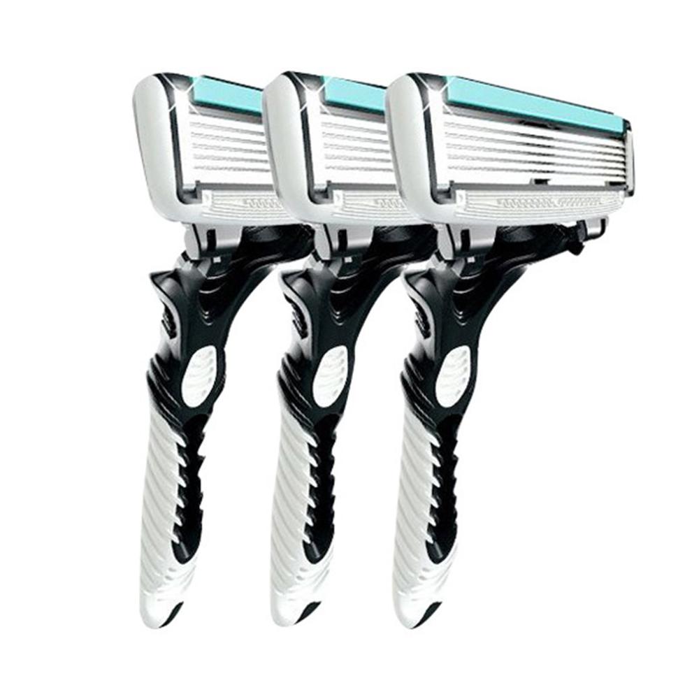 6 Layers Shaving Hair Blade Razor 3Pcs Men Safety Traditional Classic Manual Stainless Steel Shaving Hair Blade