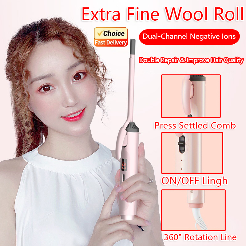 Ulllocktång för män och kvinnor, ultrafin locktång för kort hår, liten mini 9mm , fluffig ulllocktång, elektrisk permanent