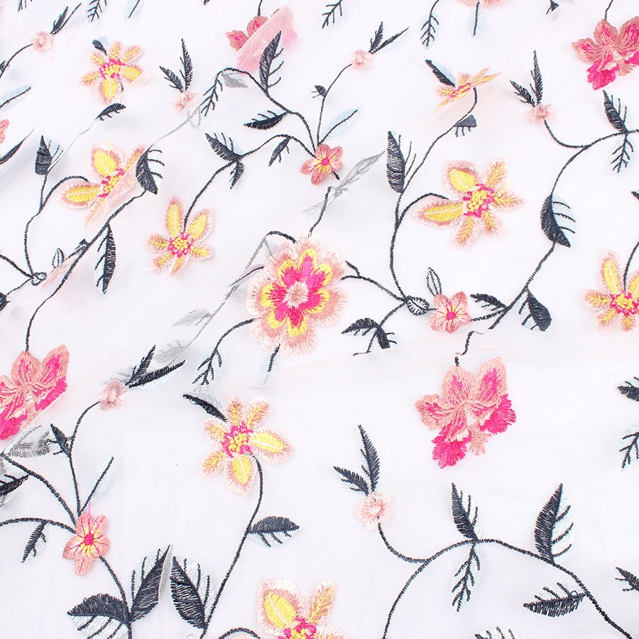 Flower Embroidered Net Yarn Fabric African Wedding Tulle Floral Lace Fabric Diy Craft Patchwork By Yard: No.4 - white net