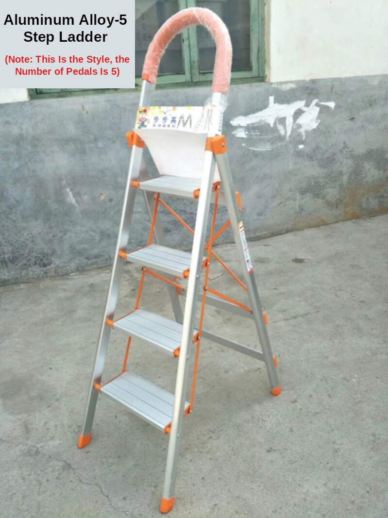 Household Steel Pipe Herringbone Ladder Thick Folding Step Ladder Single Side Ladder Stainless Steel Aluminum Alloy Ladder: Black