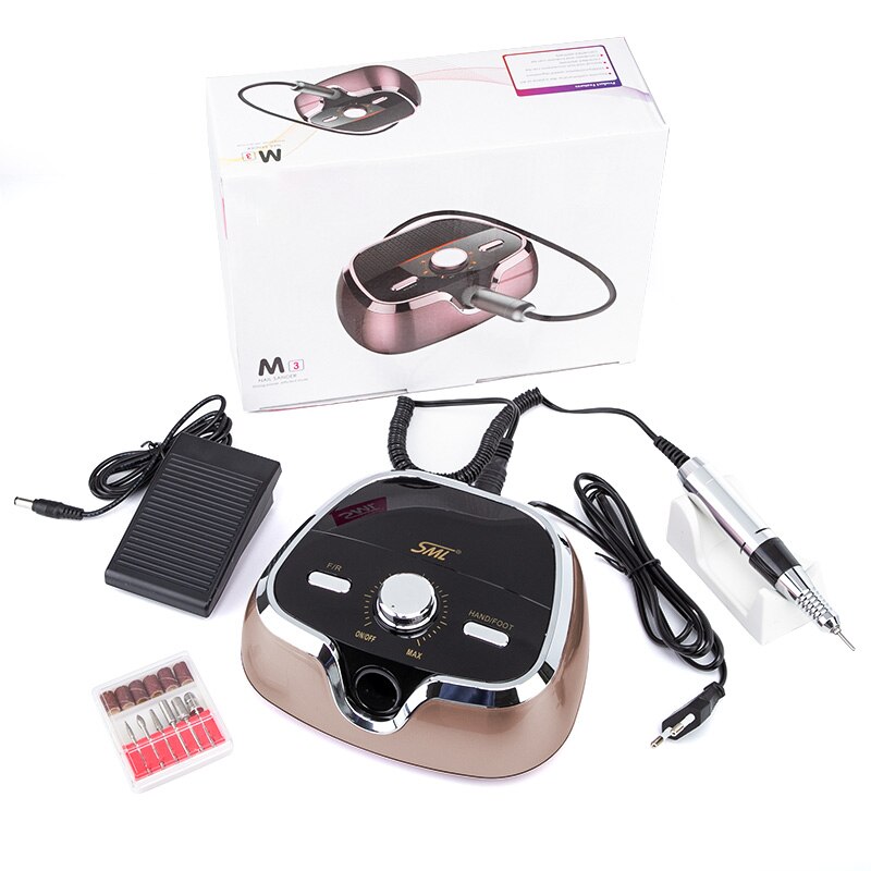 35000RPM Electric Nail Drill Machine M3 Electric Manicure Machine Set Accessory Pedicure Kit Ceramic Nail Drill Bit Nail Tools: coffee-gold