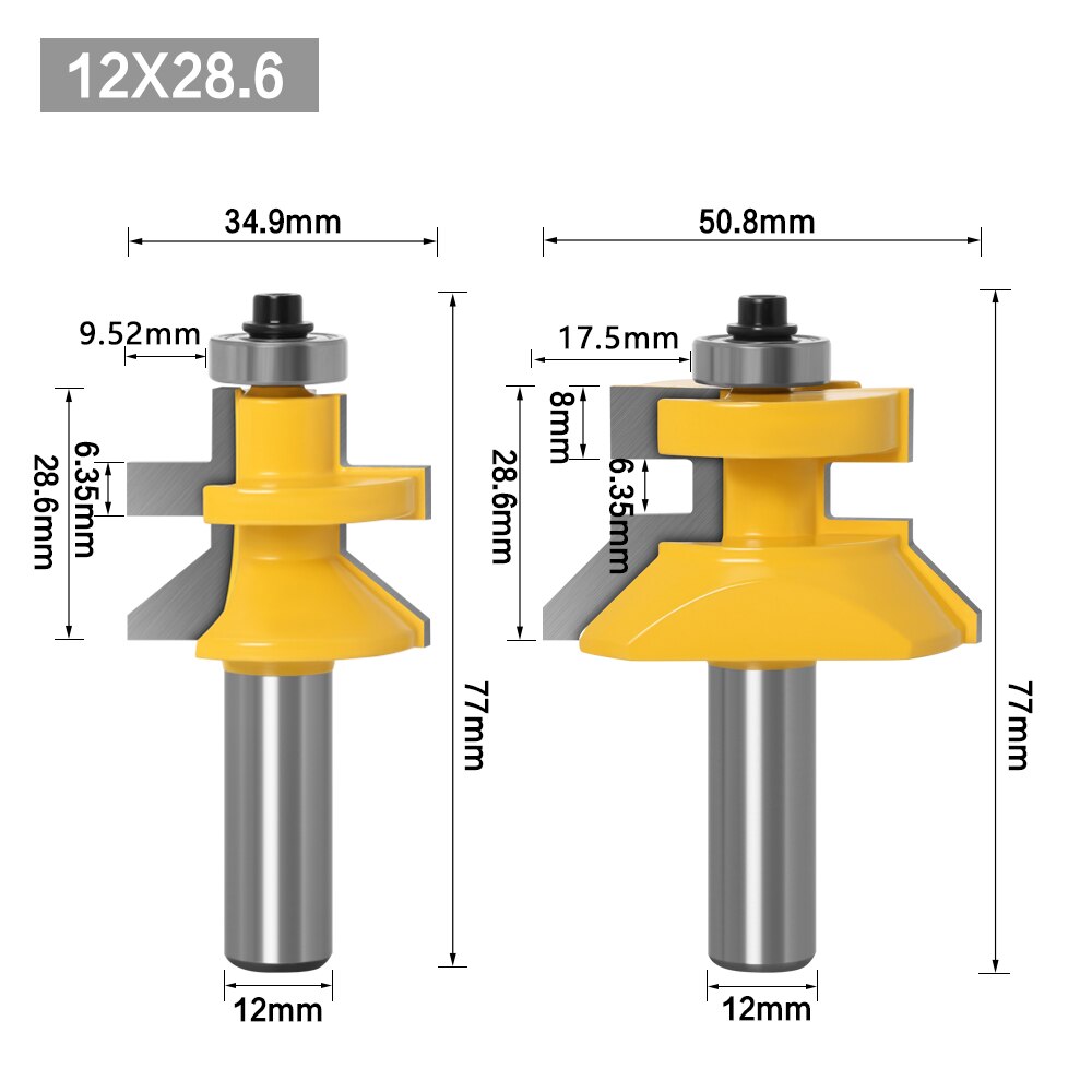 Sulco v de haste 2 peças 1/4 &quot;12mm 8mm, conjunto de brocas e roteador de língua com rolamentos de esferas premium, cortador de madeira