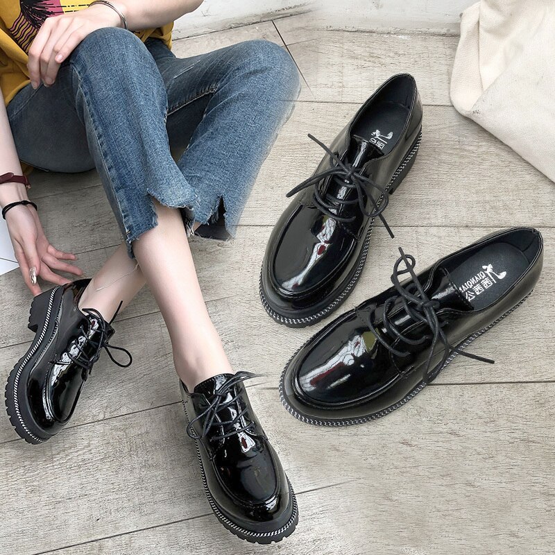 bas épais plate-forme chaussures femme frange gland Oxfords femmes chaussures mocassins femmes chaussures plates en cuir verni sans lacet dames chaussures