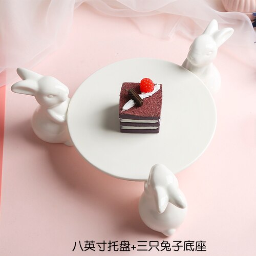 White Porcelain Rabbit Dessert Plate Household Fruit Cake Plate Banquet Tabletop Ceramic Display Plates Cute Animal Rabbit Tray: 20cm1