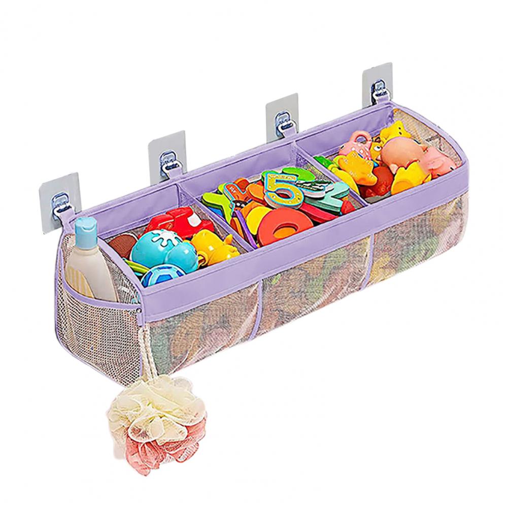 Sac de rangement de jouets de salle de bains, sac de rangement de jouets de bain à 3 compartiments de dessin animé, jouet de baignoire mural pratique pour salle de bain: WHITE