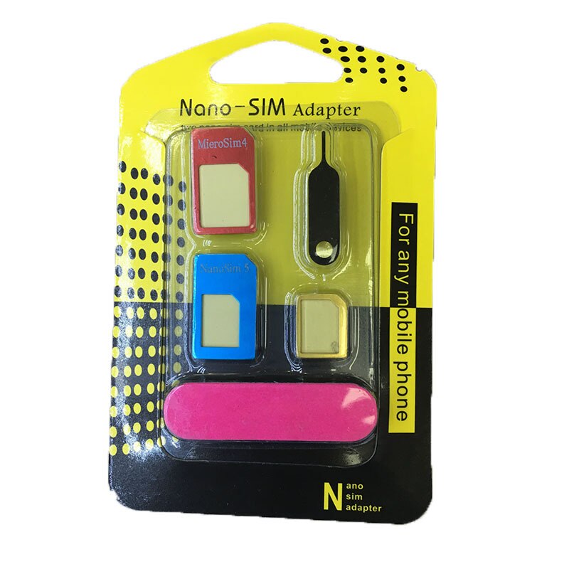 5 in 1 Metalen Nano Micro SIM Metalen Standaard Adapters Adapter Converter Set Card Slot SIM Card voor Samsung iPhone huawei LG