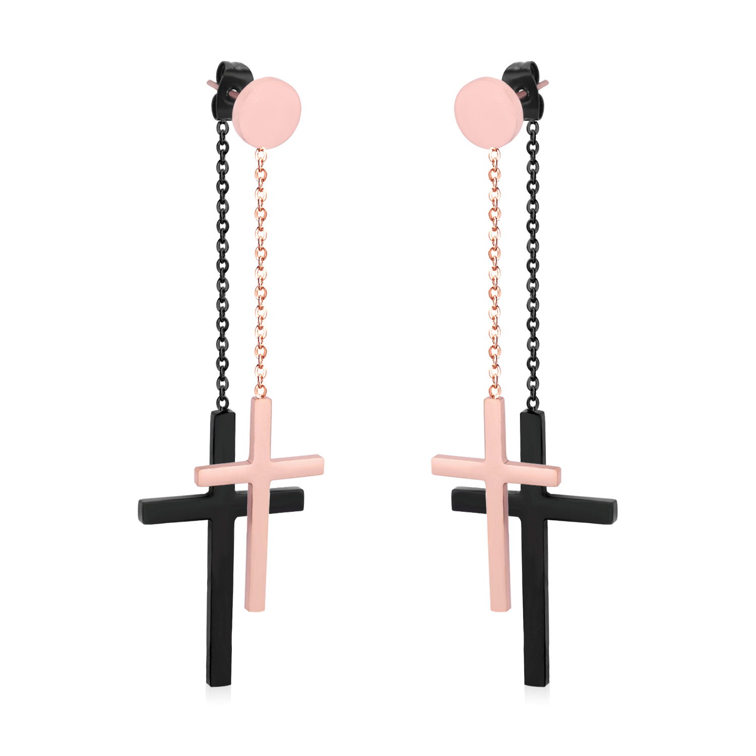 Pendientes góticos de lujo con colgante de cruz para hombre, aretes colgantes de gota, aro de acero inoxidable de Color plateado, joyería Punk para oreja, BFF: Zinc negro plateado