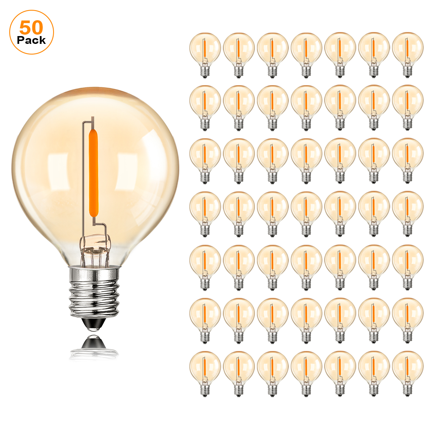 50Pcs G40 String Light Replacement Light Bulbs Gold Tint Glass E12 220V Base 1W Dimmable Outdoor Decor Globe LED Filament Bulb: WHITE / Natural Light